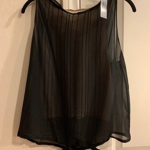 NWT MAX STUDIO Sz LARGE Black Lined Silk Sheer Sleeveless Blouse Top Ruched Neck